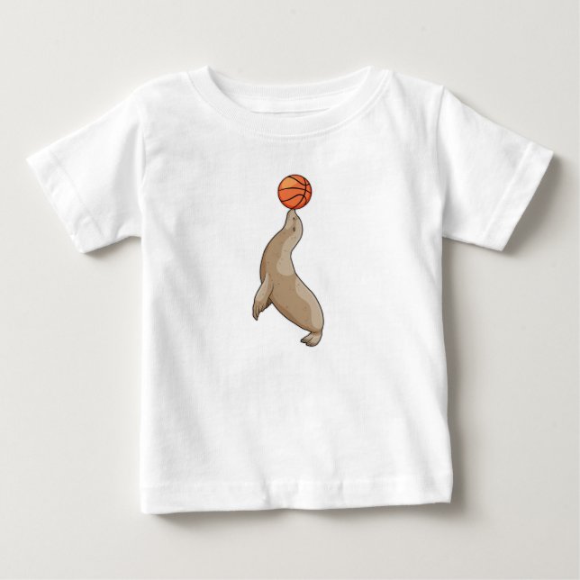 Seal with Basketball Baby T-Shirt (Front)