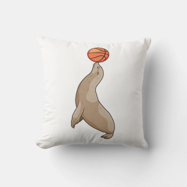 Seal with Basketball Throw Pillow (Front)