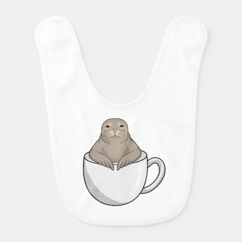 Seal with Coffee cup Baby Bib