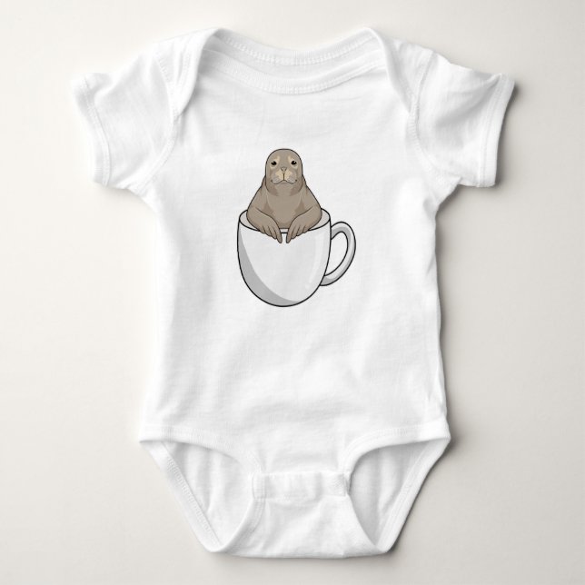 Seal with Coffee cup Baby Bodysuit (Front)