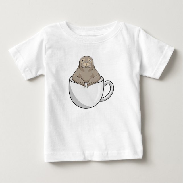 Seal with Coffee cup Baby T-Shirt (Front)