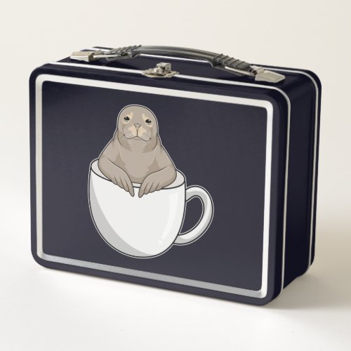 Seal with Coffee cup Metal Lunch Box