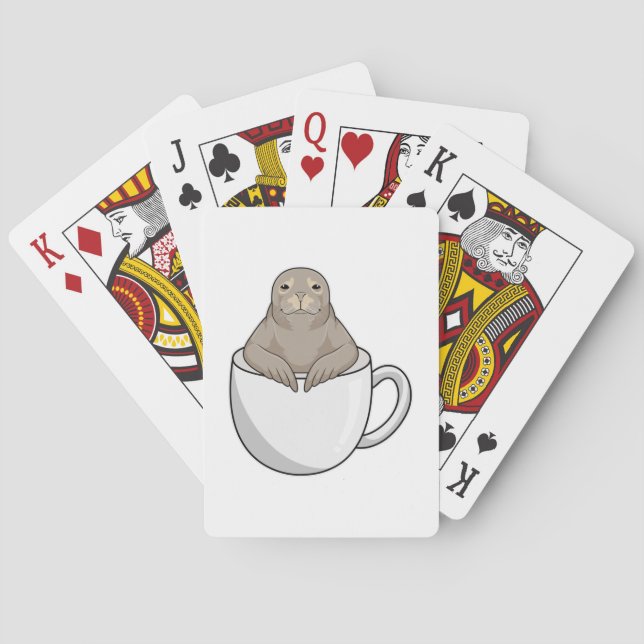 Seal with Coffee cup Poker Cards (Back)