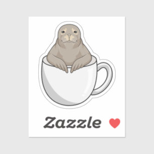 Seal with Coffee cup Sticker