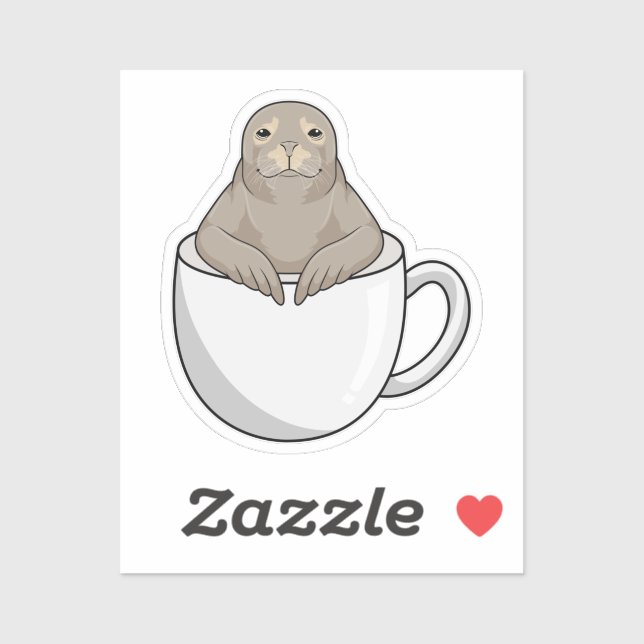 Seal with Coffee cup Sticker (Sheet)