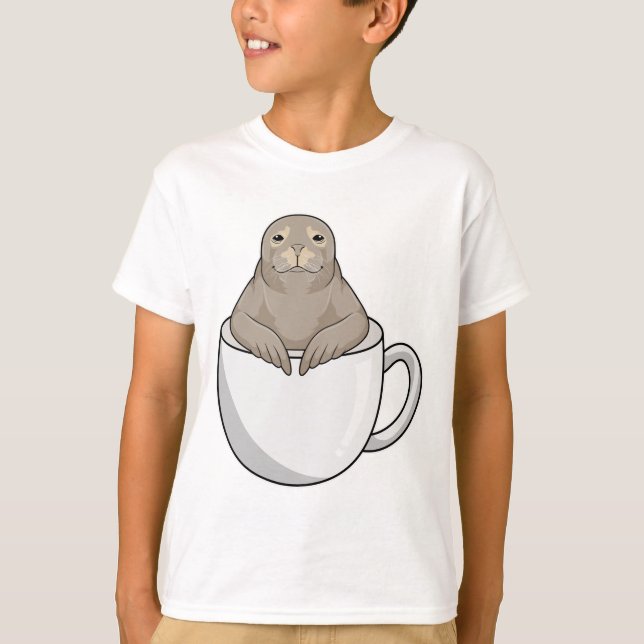 Seal with Coffee cup T-Shirt (Front)