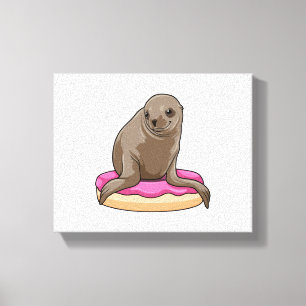 Seal with Donut Canvas Print