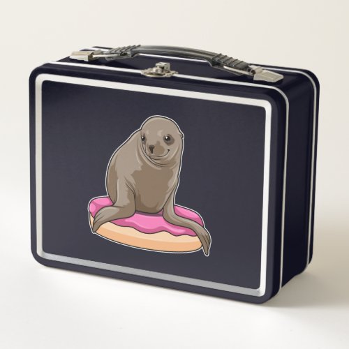 Seal with Donut Metal Lunch Box