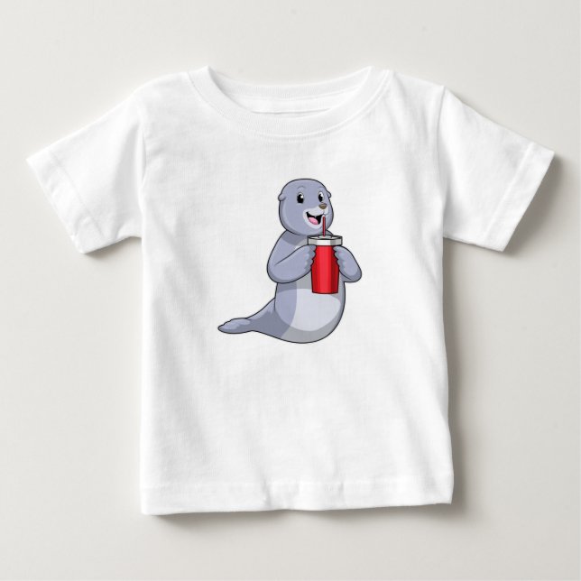 Seal with Drinking cup Baby T-Shirt (Front)
