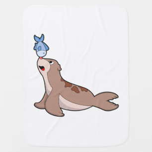 Seal with Fish (2).PNG Baby Blanket
