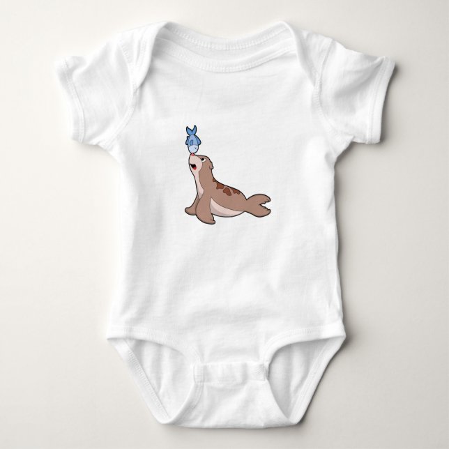Seal with Fish (2).PNG Baby Bodysuit (Front)