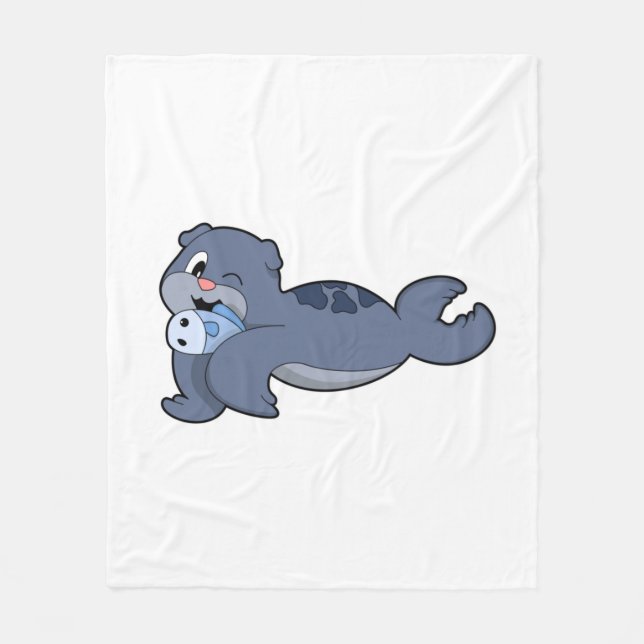 Seal with Fish (3).PNG Fleece Blanket (Front)