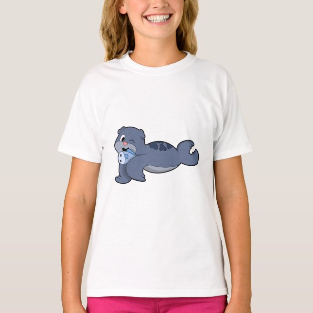 Seal with Fish (3).PNG T-Shirt (Front)
