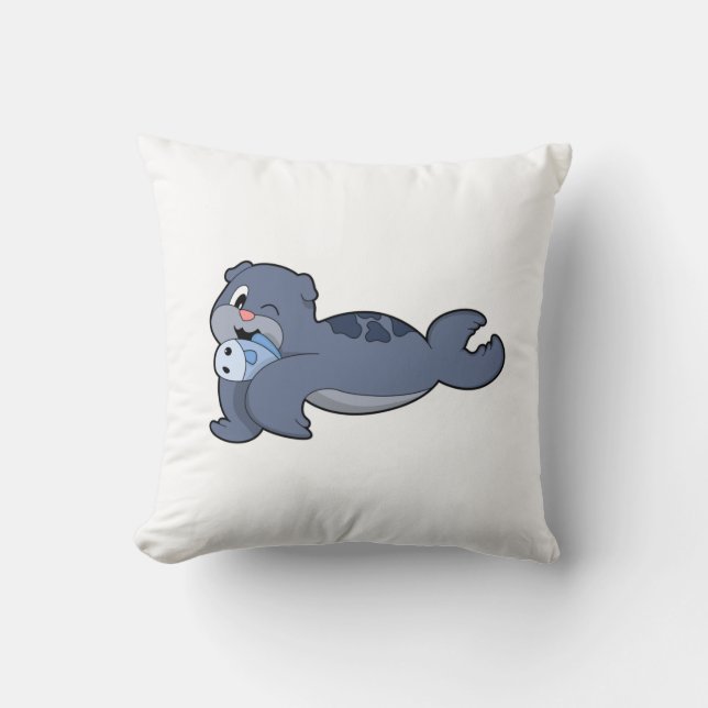 Seal with Fish (3).PNG Throw Pillow (Front)