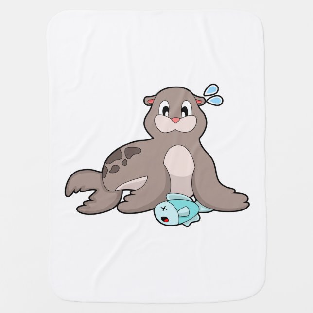 Seal with Fish Baby Blanket (Front)