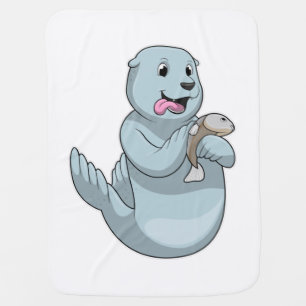 Seal with Fish Baby Blanket