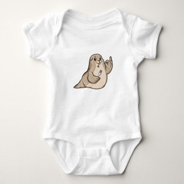 Seal with Fish & Fork Baby Bodysuit (Front)