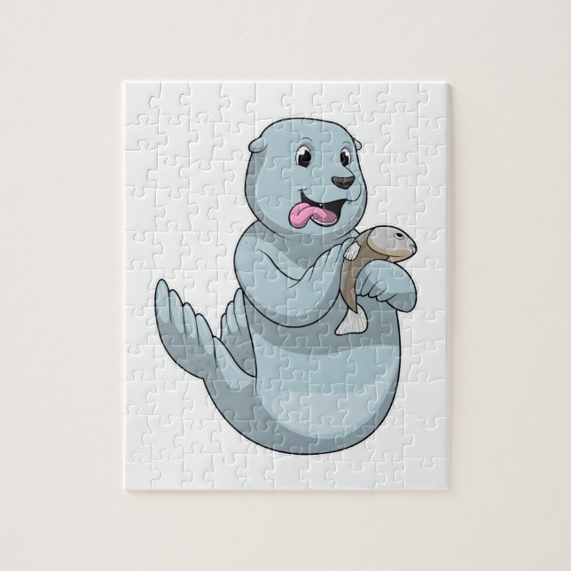 Seal with Fish Jigsaw Puzzle (Vertical)