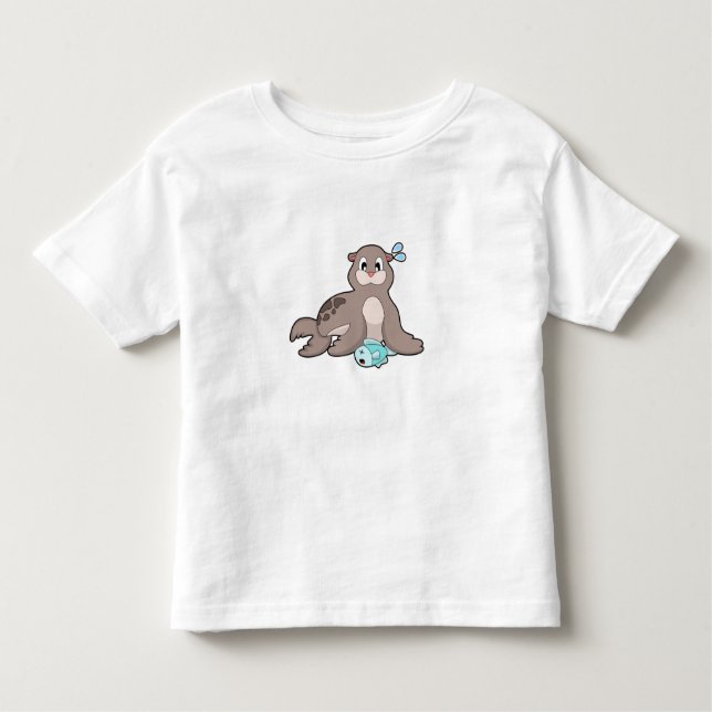 Seal with Fish Toddler T-shirt (Front)