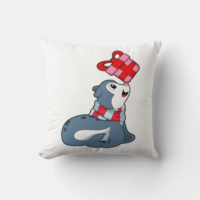 Seal with Gift Throw Pillow (Front)