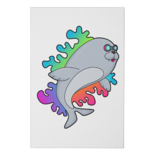 Seal with Glasses Faux Canvas Print