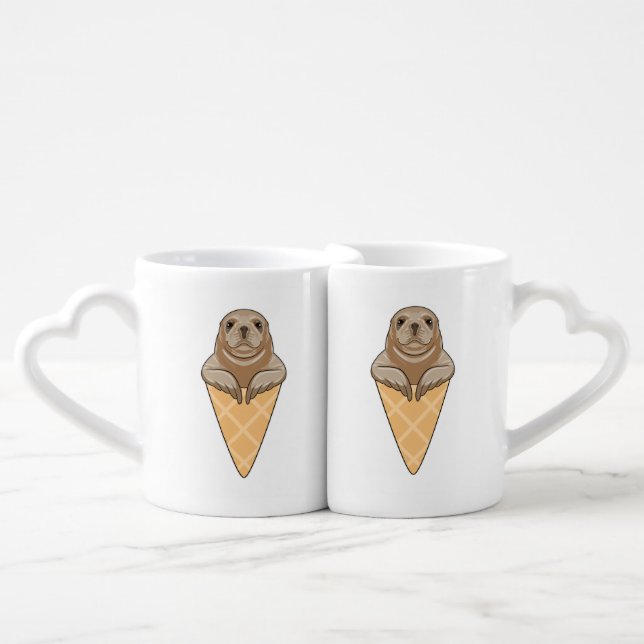 Seal with Ice cream cone Coffee Mug Set (Front Nesting)