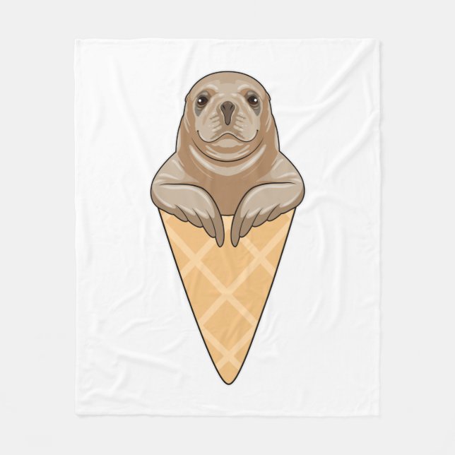 Seal with Ice cream cone Fleece Blanket (Front)