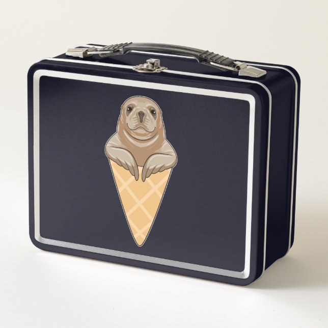 Seal with Ice cream cone Metal Lunch Box (Front)