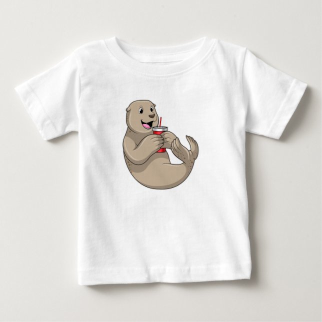 Seal with Mug with Straw Baby T-Shirt (Front)