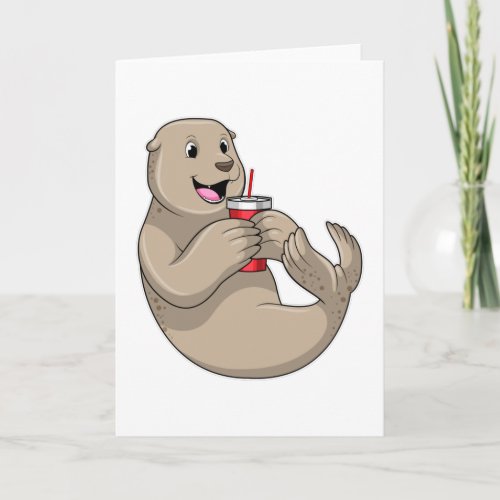 Seal with Mug with Straw Card