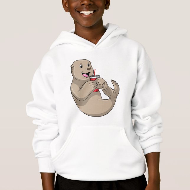Seal with Mug with Straw Hoodie (Front)