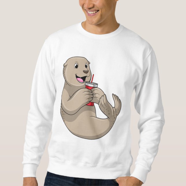 Seal with Mug with Straw Sweatshirt (Front)