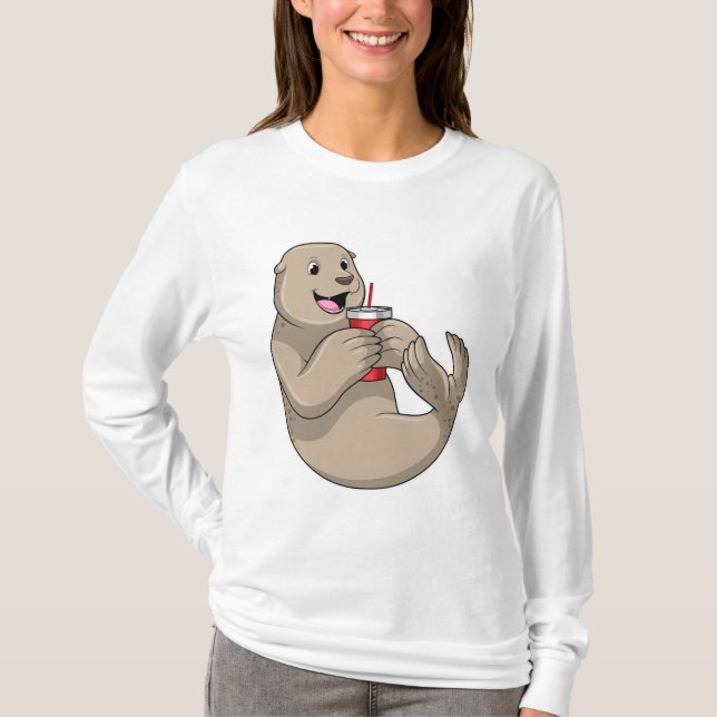 Seal with Mug with Straw T-Shirt (Front)