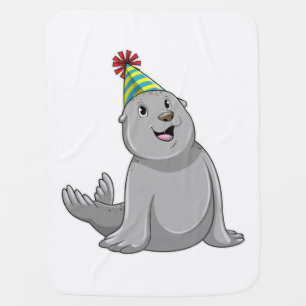 Seal with Party hat Party Baby Blanket