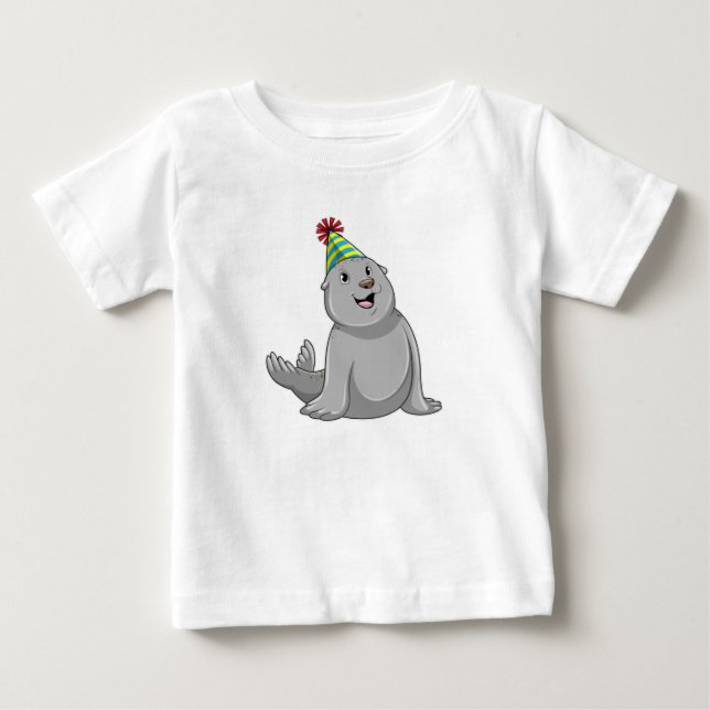 Seal with Party hat Party Baby T-Shirt (Front)