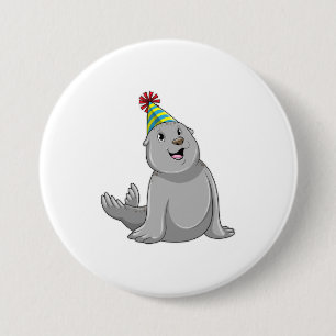 Seal with Party hat Party Button
