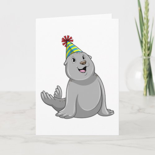 Seal with Party hat Party Card