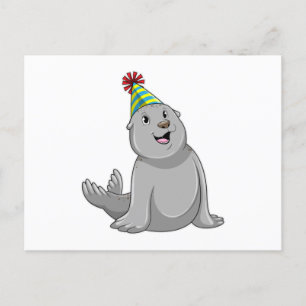 Seal with Party hat Party Postcard