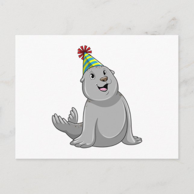 Seal with Party hat Party Postcard (Front)