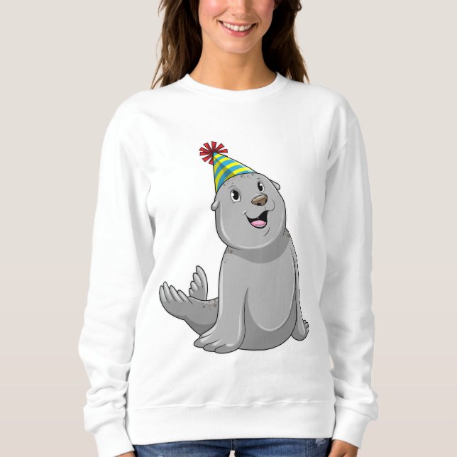 Seal with Party hat Party Sweatshirt (Front)