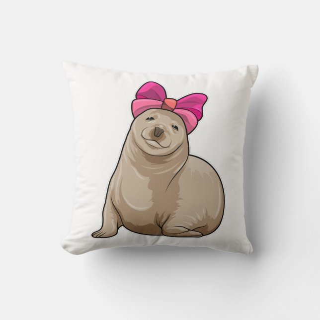 Seal with Ribbon Throw Pillow (Front)