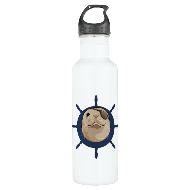 Seal with Ship rudder Stainless Steel Water Bottle (Front)