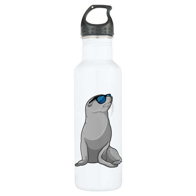 Seal with Sunglasses Stainless Steel Water Bottle (Front)