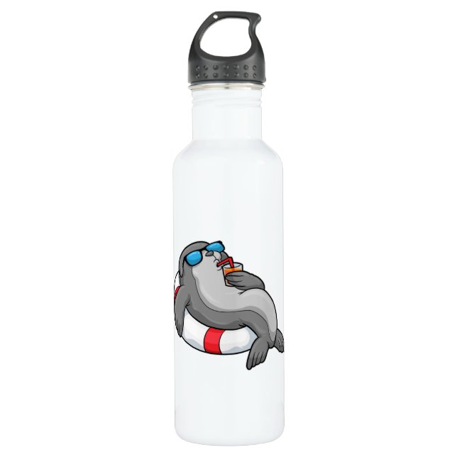 Seal with Swim ring & Drink Stainless Steel Water Bottle (Front)