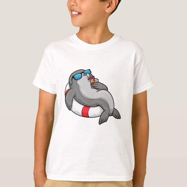 Seal with Swim ring & Drink T-Shirt (Front)