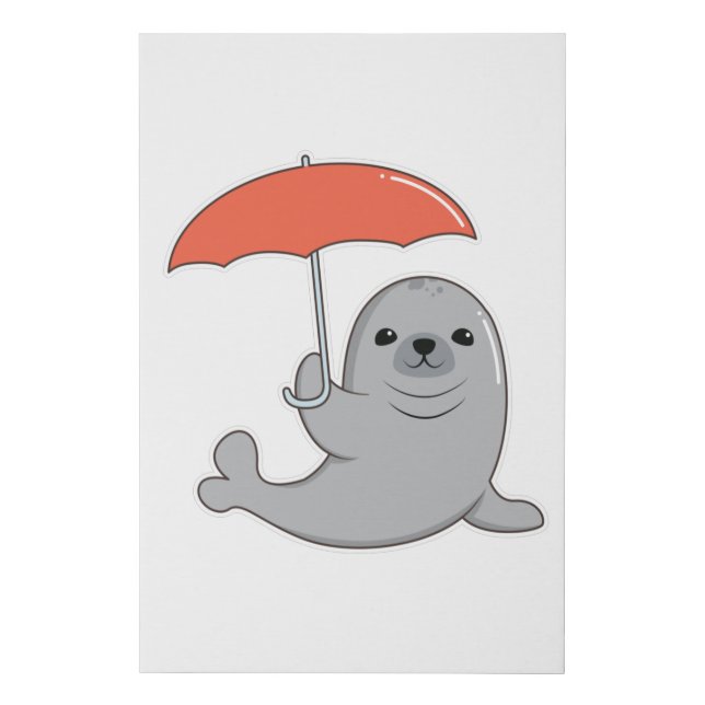 Seal with Umbrella Faux Canvas Print (Front)