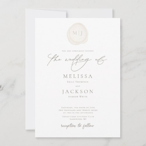 Sealed Initials Minimal Cream Wedding Invitation