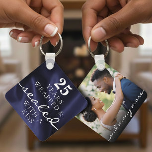 Sealed with a Kiss Blue 25th Birthday Anniversary Keychain