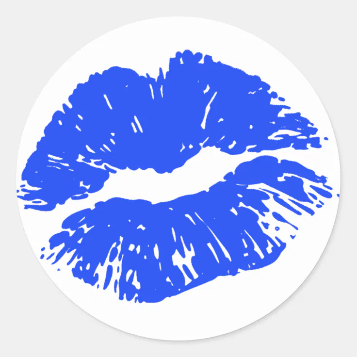 Sealed With A Kiss Blue Lip Print Kiss Sticker Zazzle