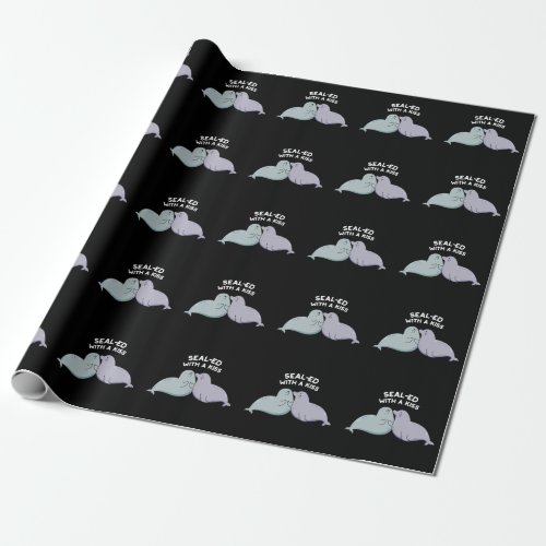 Sealed With A Kiss Funny Sea Lion Seal Pun Dark BG Wrapping Paper